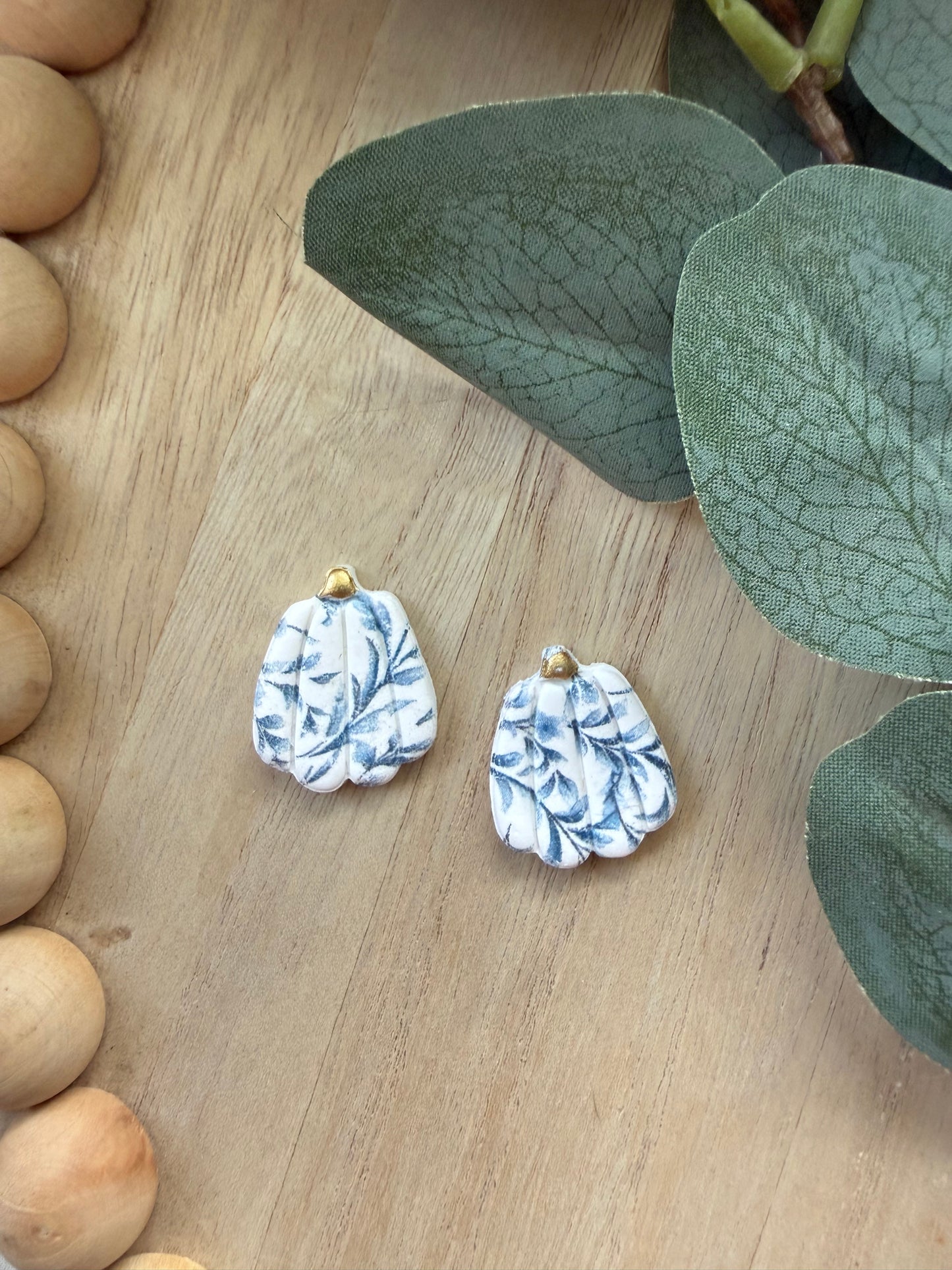Blue Floral Pumpkin Stud