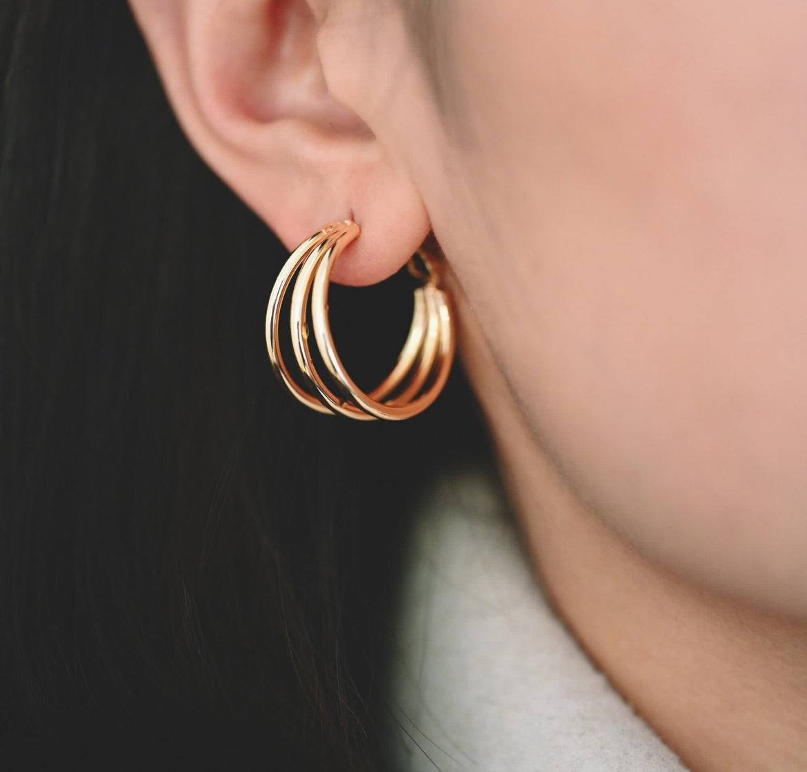 Triple Gold Hoops