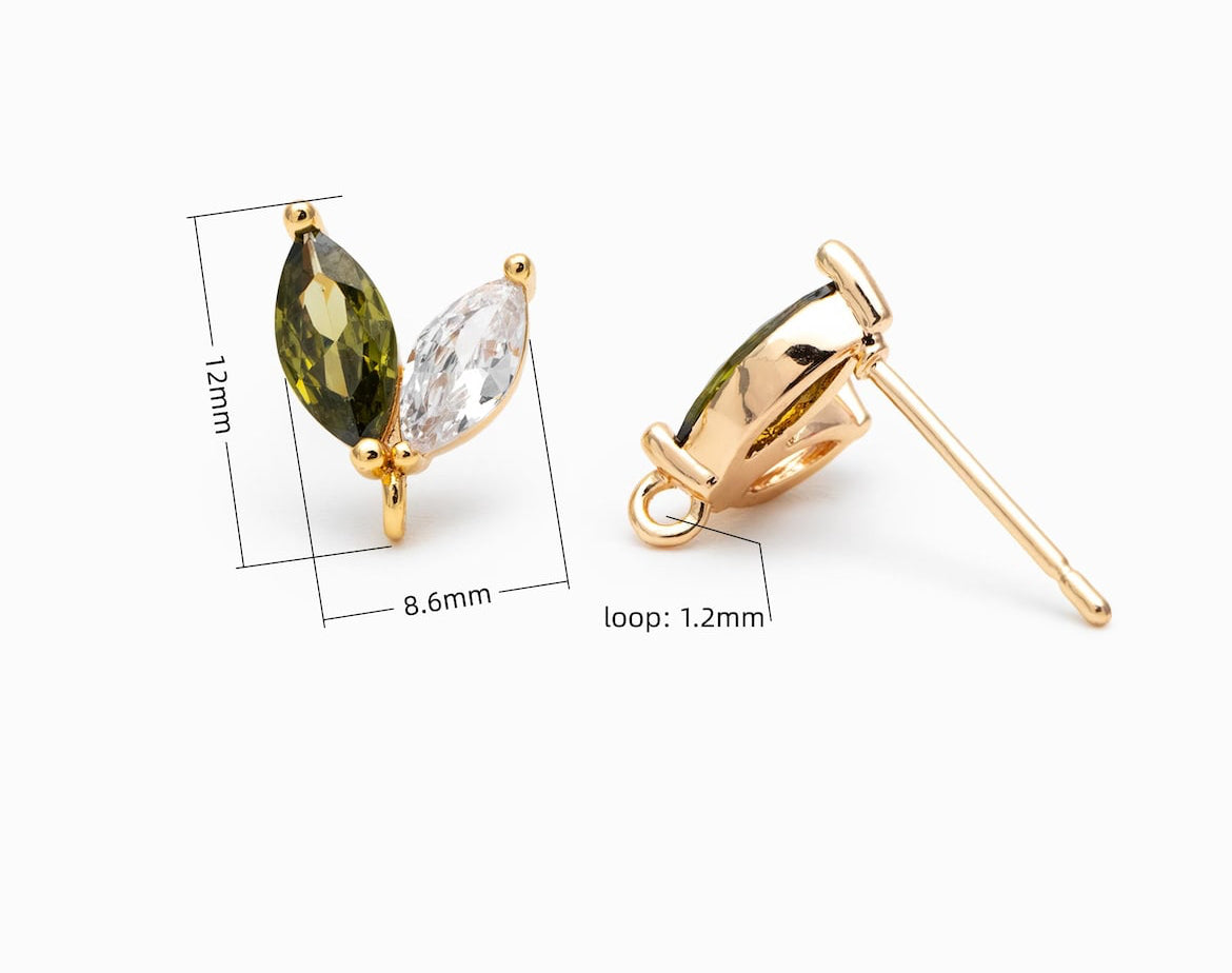 Olive & Crystal Leaves Stud