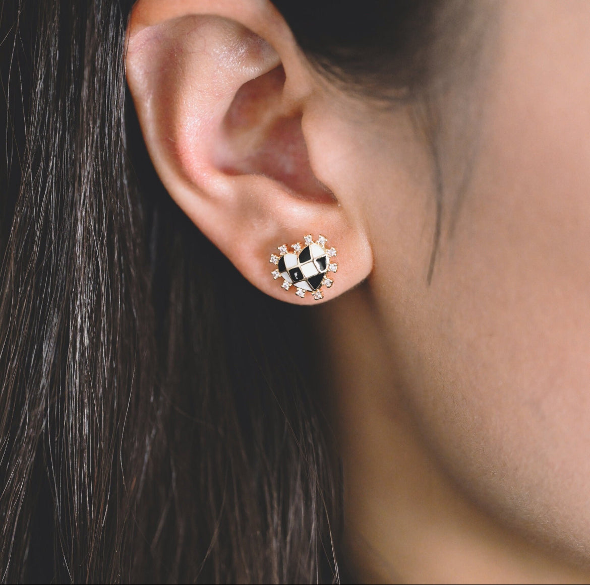Checkered Heart Studs