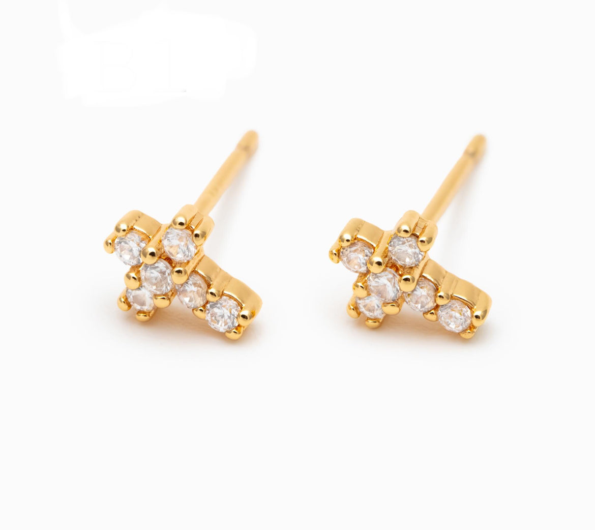 Gold Crystal Cross Studs