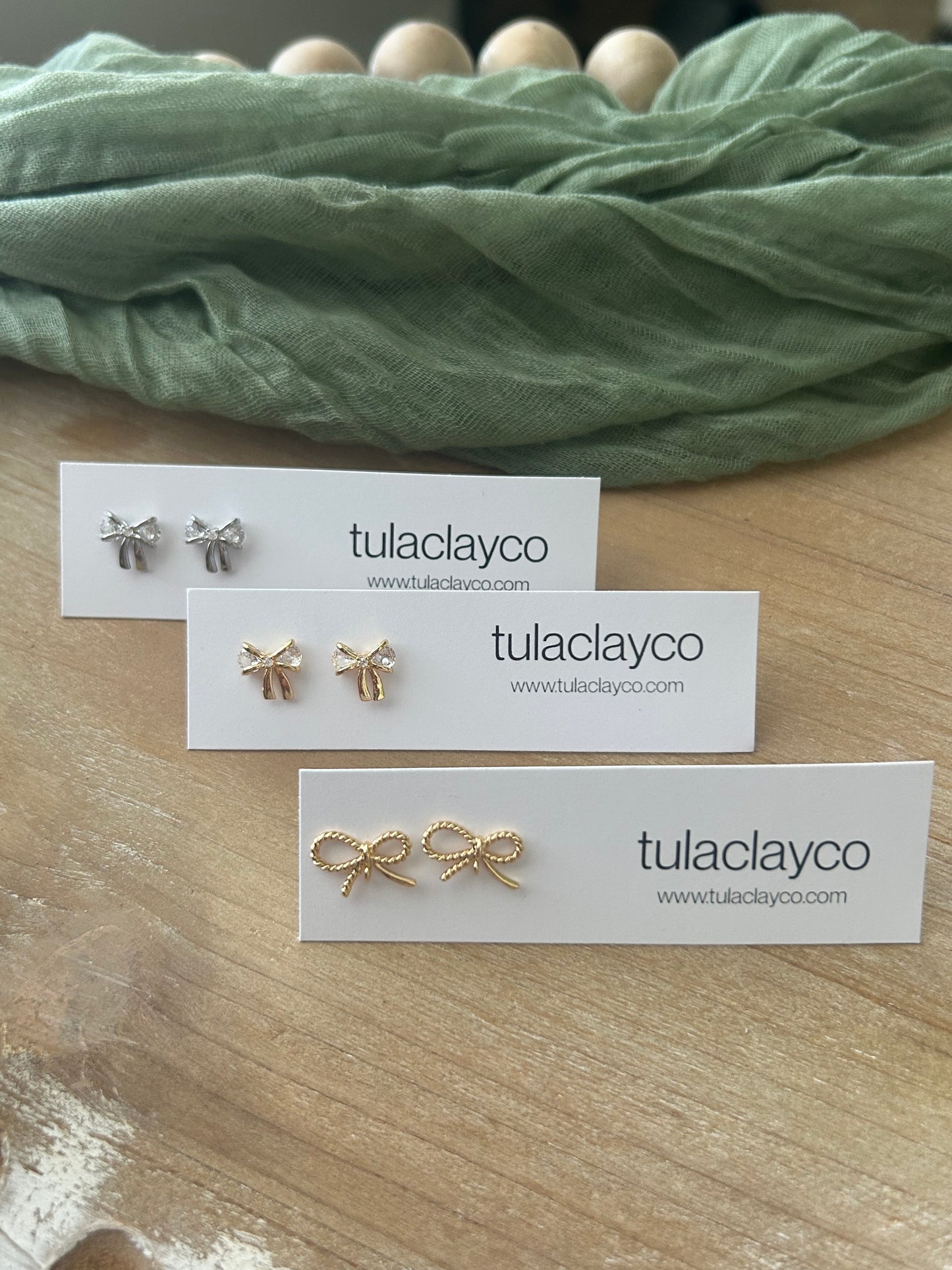 Gold Crystal Bow Studs