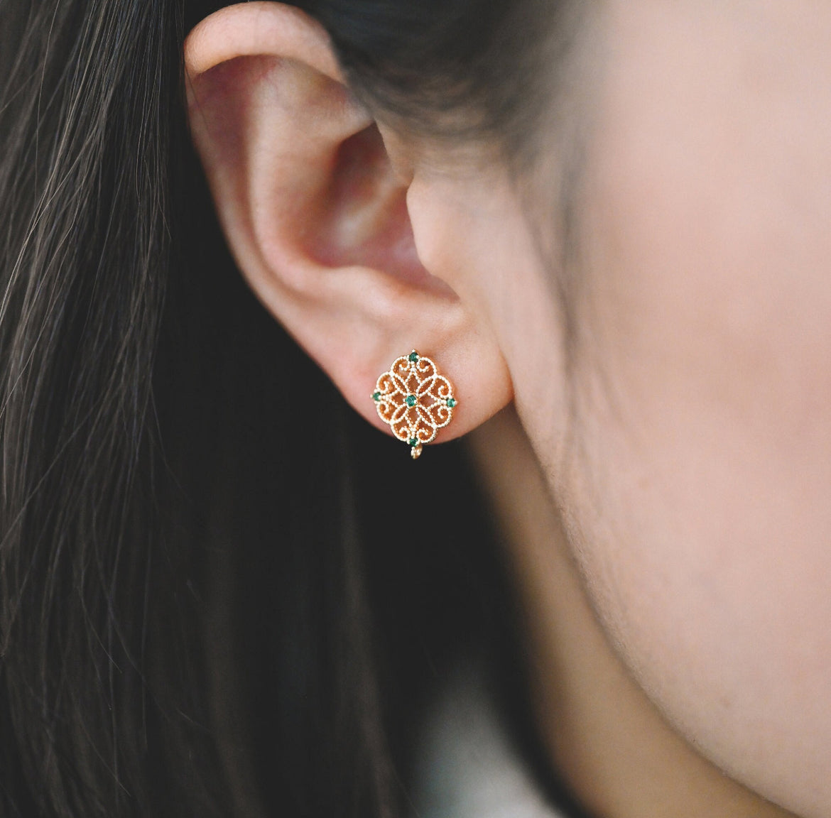 Laced Emerald Studs