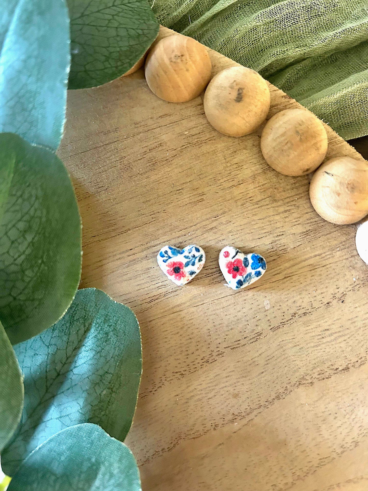 RWB Floral Heart Studs