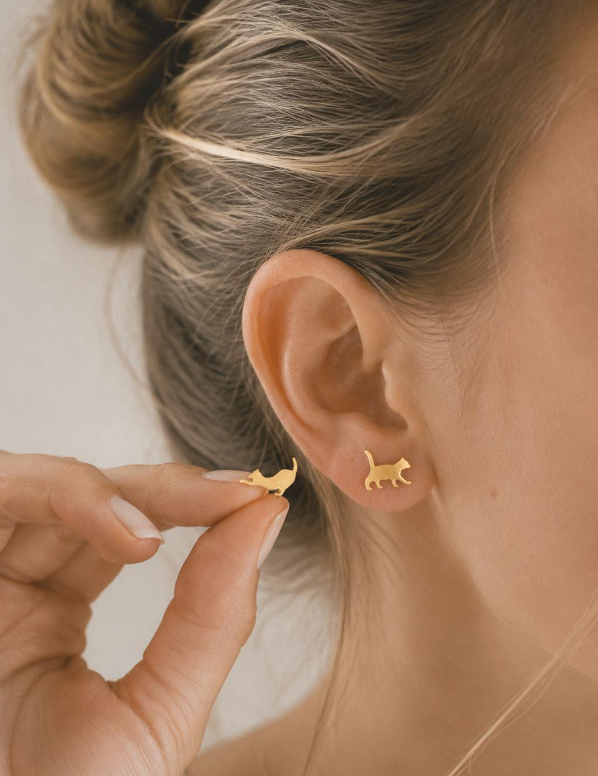 Gold Kitty Studs
