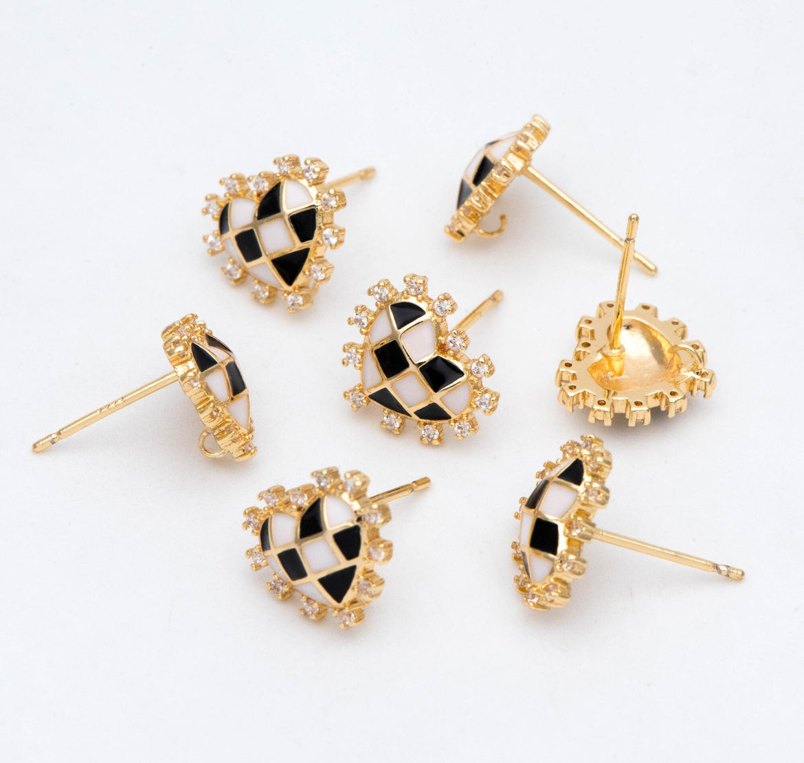 Checkered Heart Studs