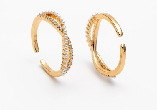 Gold Pearl Twisted Ring