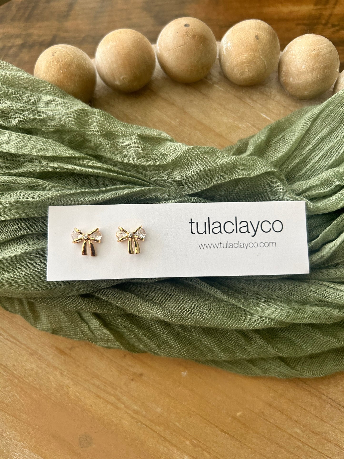 Gold Crystal Bow Studs