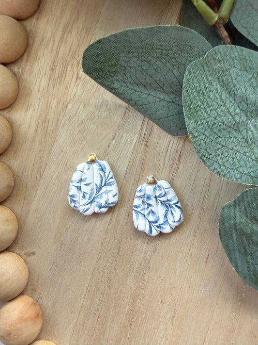 Blue Floral Pumpkin Stud