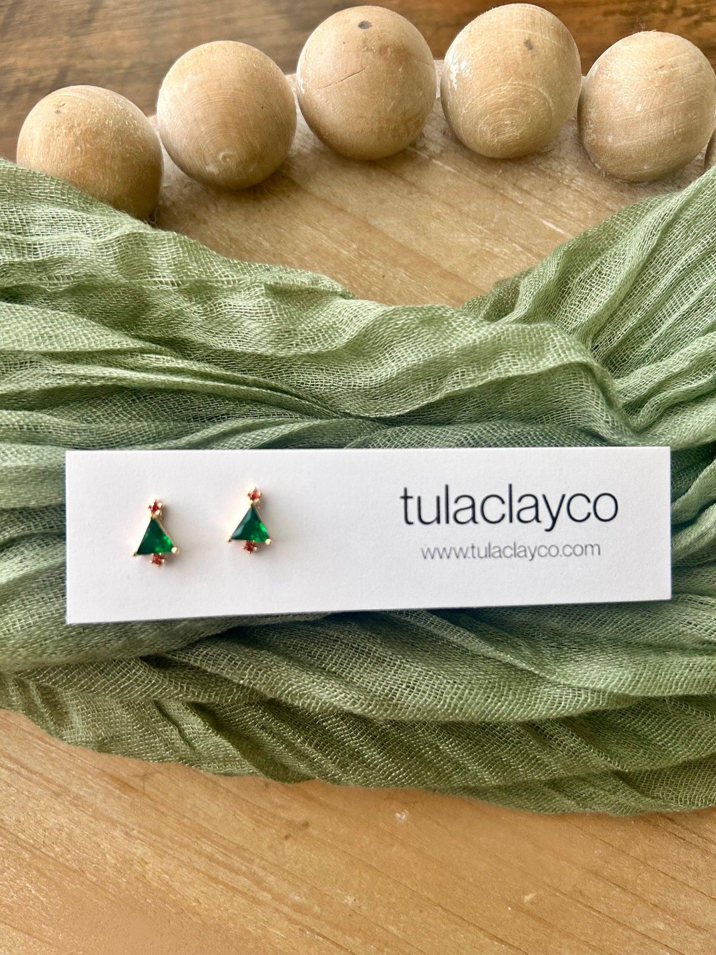 Green Crystal Tree Studs