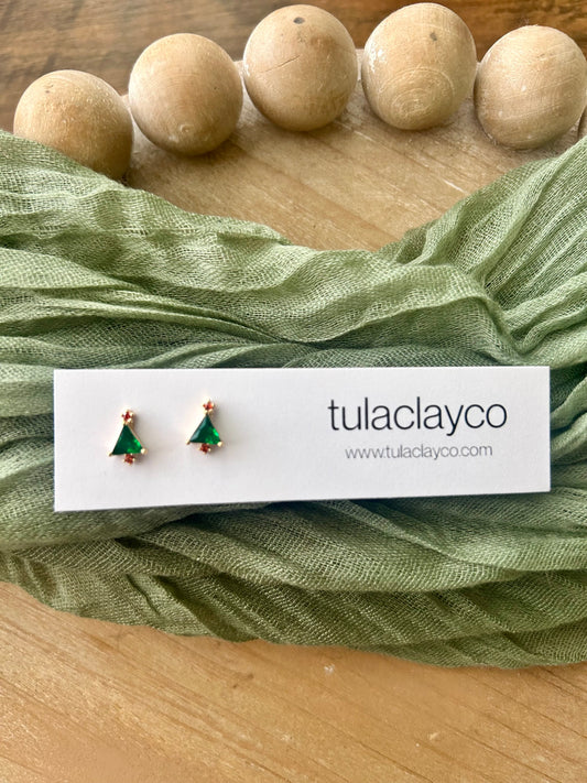 Green Crystal Tree Studs