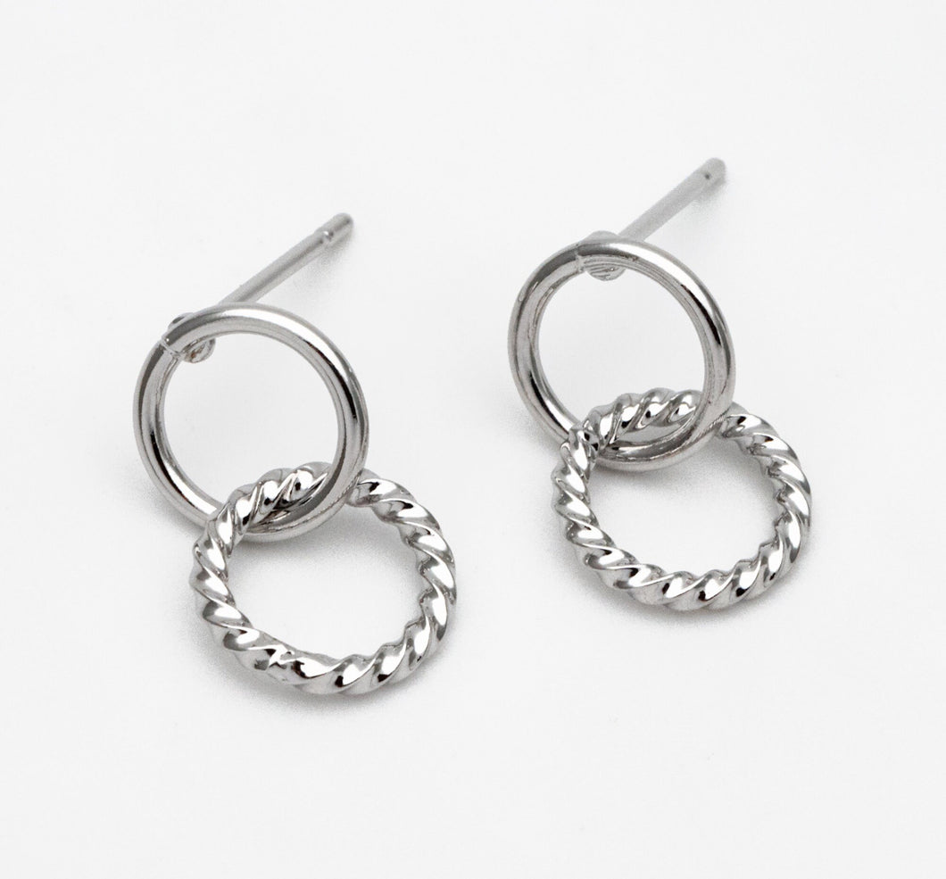Silver Textured Double Circle Stud