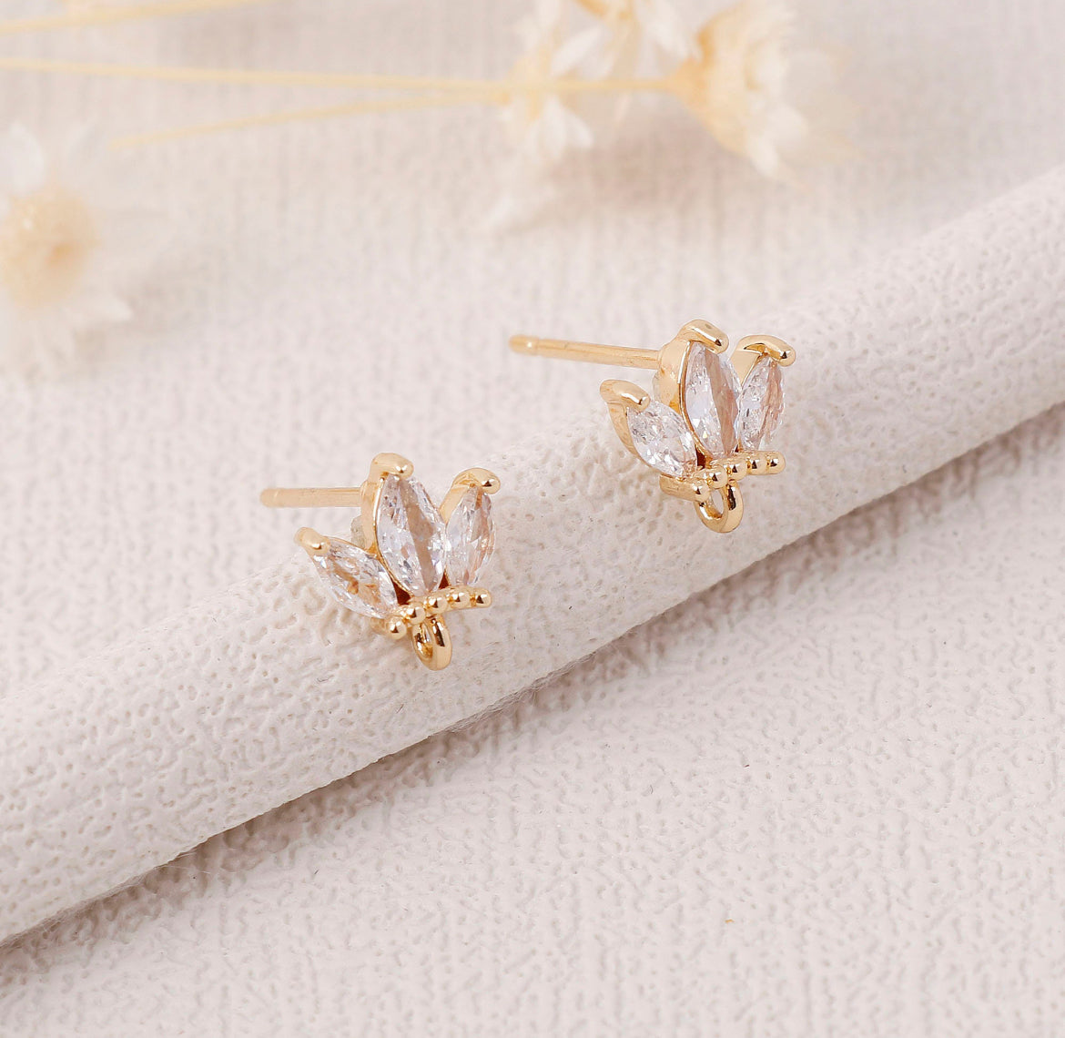 Gold Triple Stone Studs