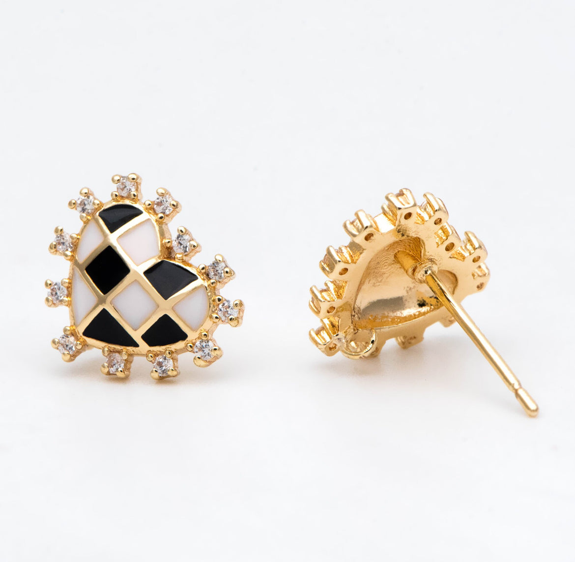 Checkered Heart Studs
