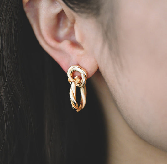 Double Textured Gold Hoops