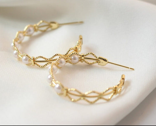 Twisted Pearl Hoops