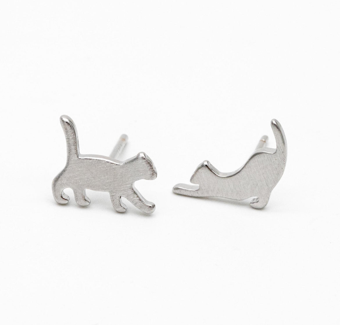 Silver Kitty Studs