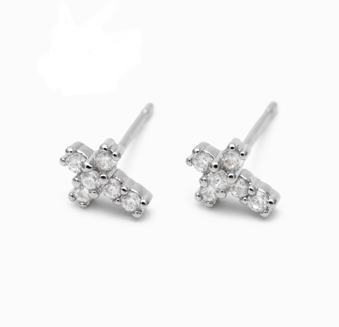 Silver Crystal Cross Studs