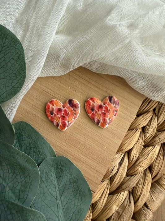 Autumn Leaves Heart Studs