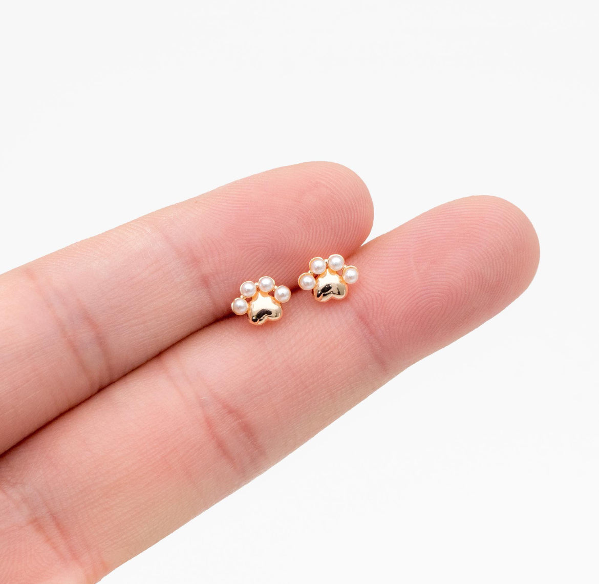 Gold Pearl Paw Studs