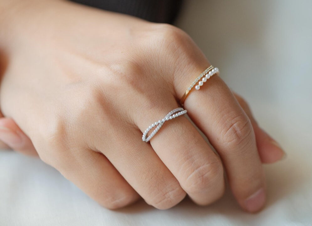 Silver Pearl Twisted Ring