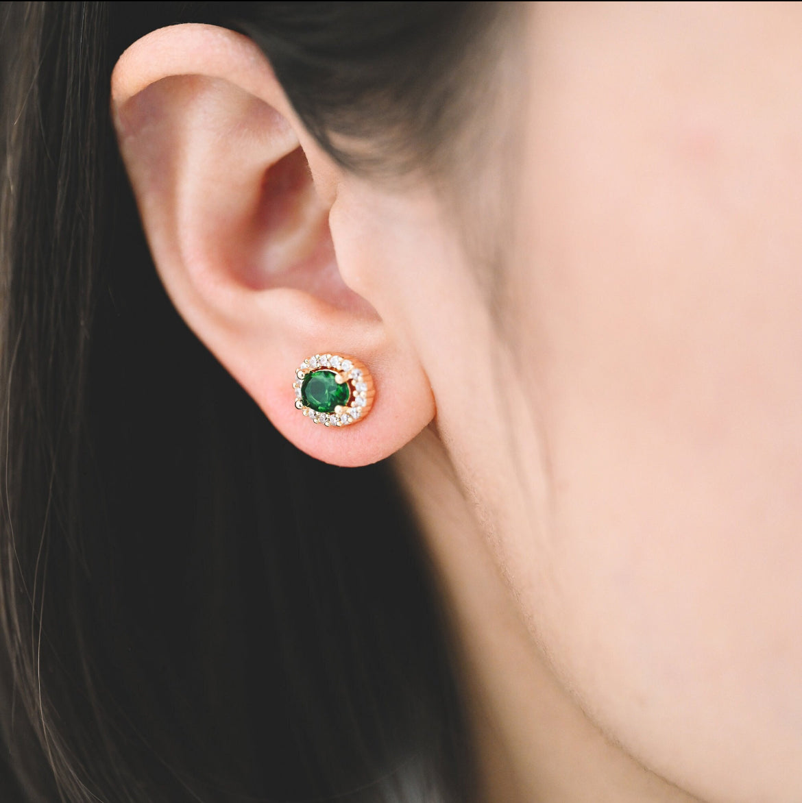 Emerald Oval Studs