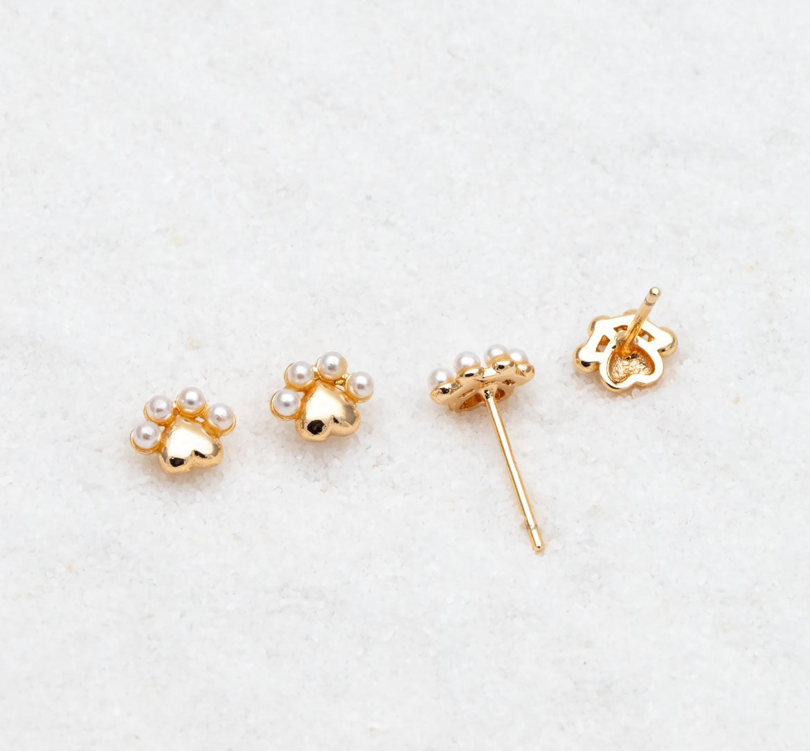 Gold Pearl Paw Studs