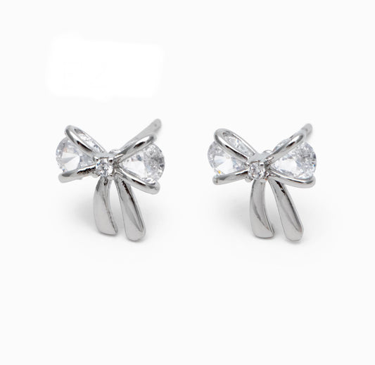 Silver Crystal Bow Studs