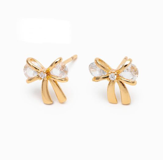 Gold Crystal Bow Studs