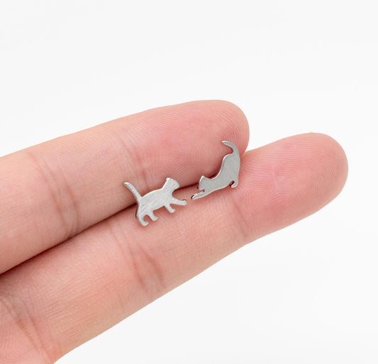 Silver Kitty Studs