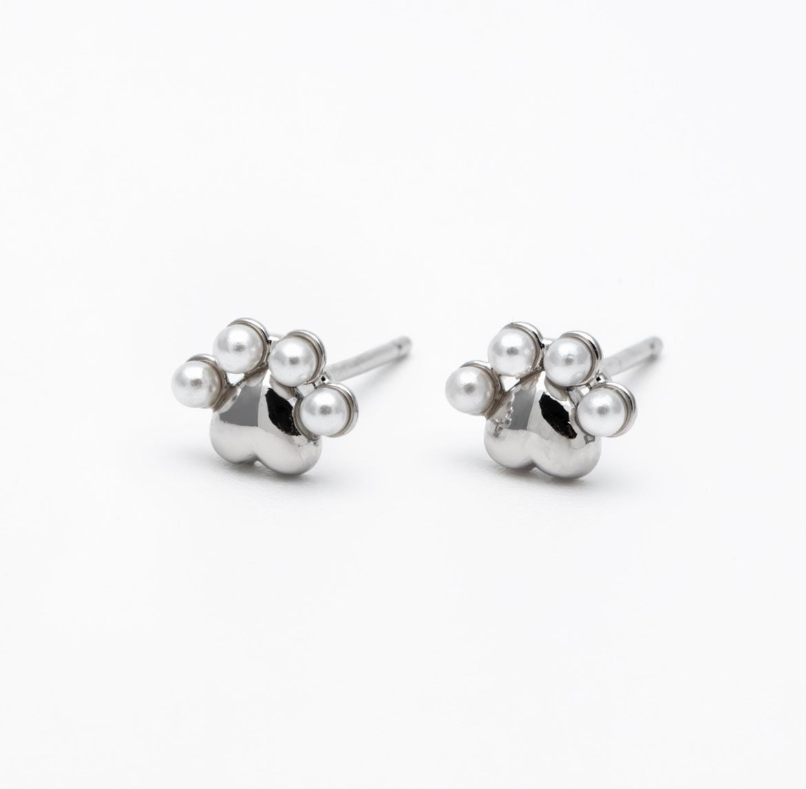 Silver Pearl Paw Studs