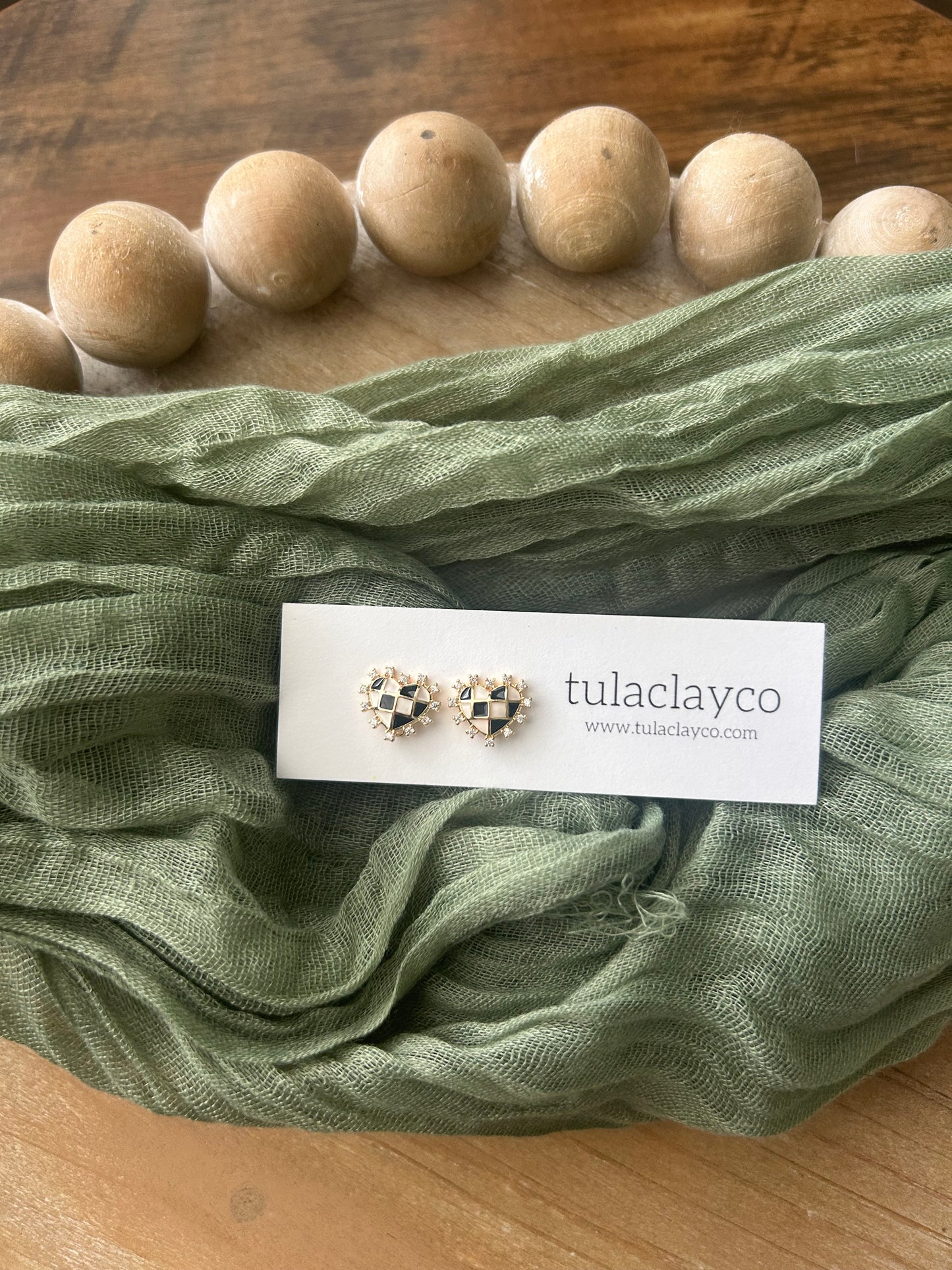 Checkered Heart Stud