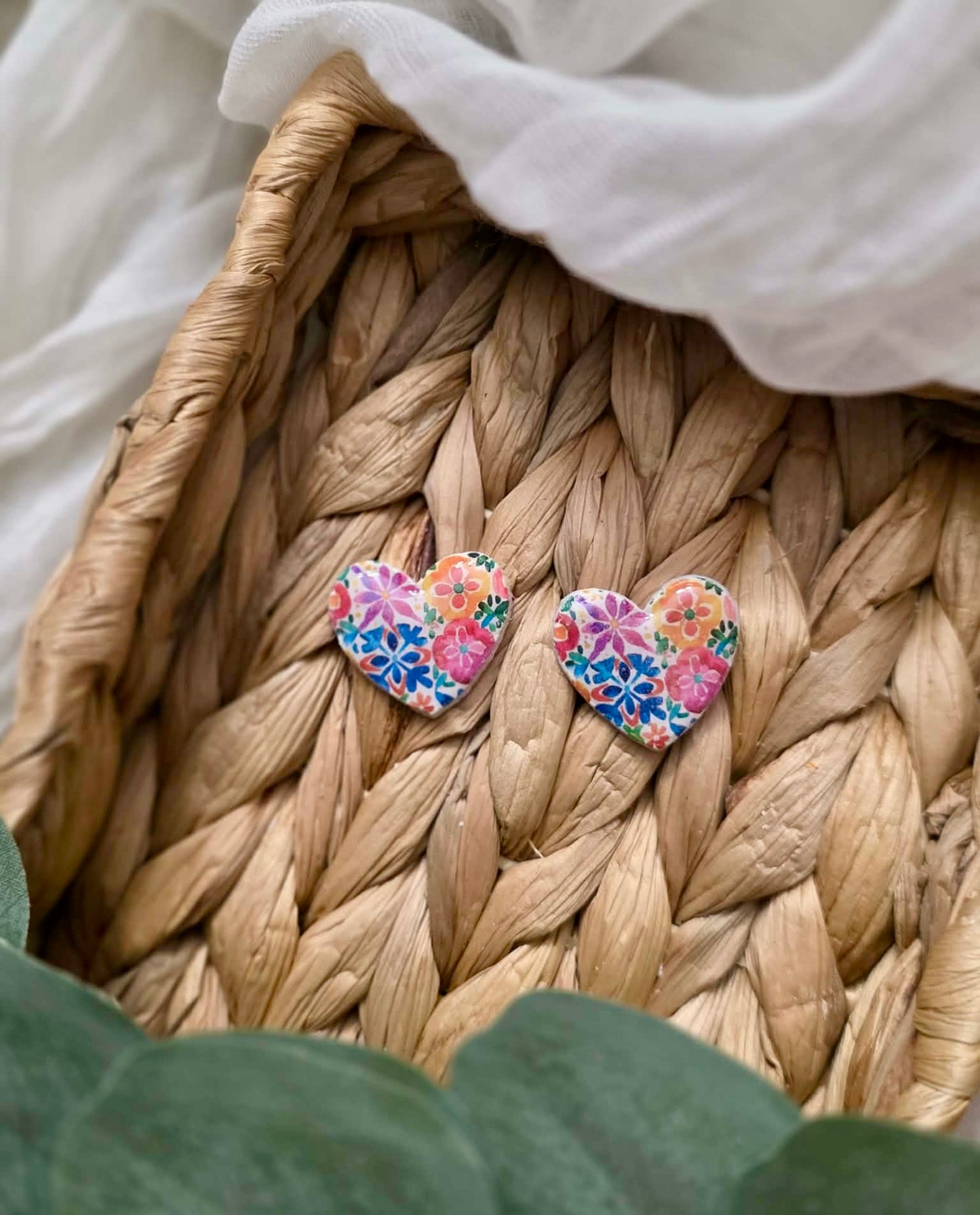 Summer Patchwork Heart Oversized Stud