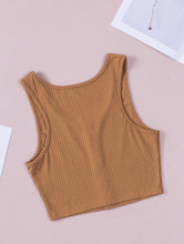 Load image into Gallery viewer, Brown Buttoned Ribbed Crop Tank

