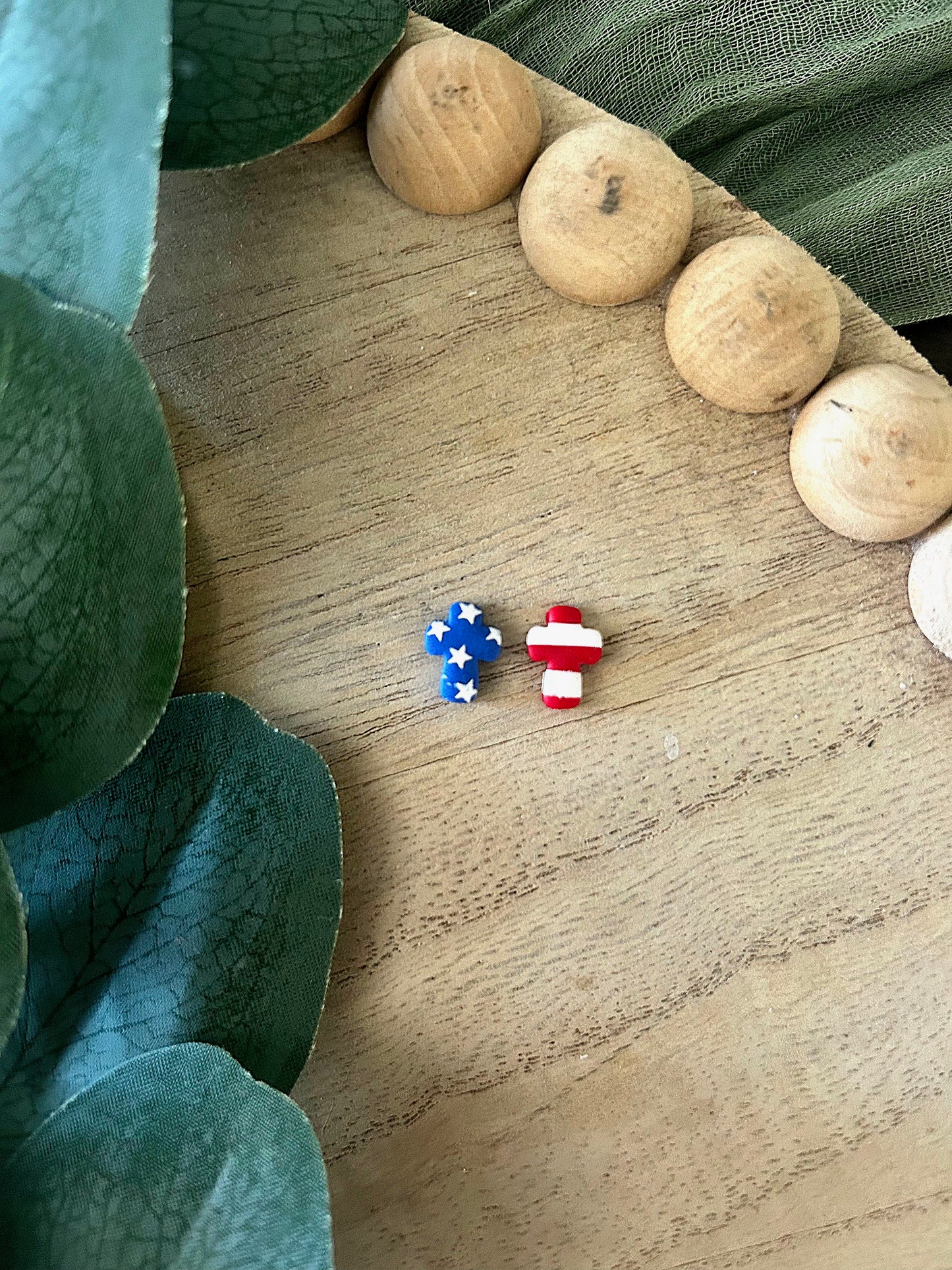 Stars & Stripes Cross Studs