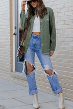 Load image into Gallery viewer, Green Ripped Denim Jacket
